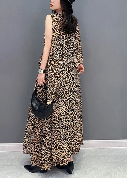 Leopard Tie Waist Top and Maxi Skirts Two Pieces Set Summer