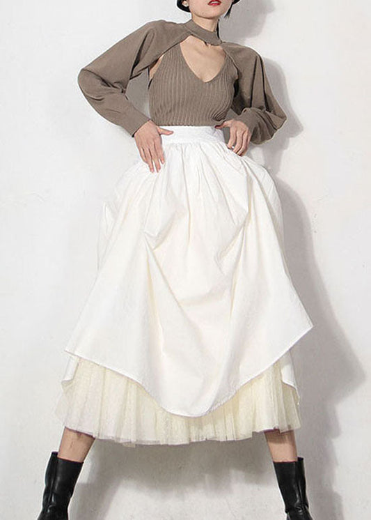 White Zip Up Lace Patchwork Beach Skirts Spring