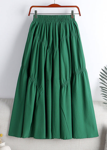Art Green Patchwork Wrinkled a Line Skirt Spring