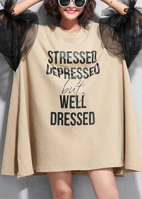 New Lace Patchwork Midi-length Cotton Dress Clothing Traveling Dress Short Sleeve Alphabet Cotton Dress