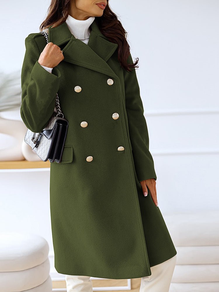 Coats Simple Lapel Double Breasted Woolen Coat