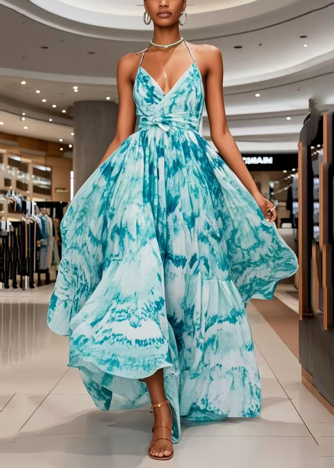 Blue Print Exra Large Hem Chiffon Mini Dress Summer