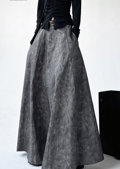 Handmade Grey Print High Waist a Line Skirt Spring