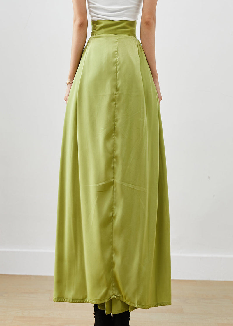 Diy Grass Green Tie Waist Silk a Line Skirts Fall