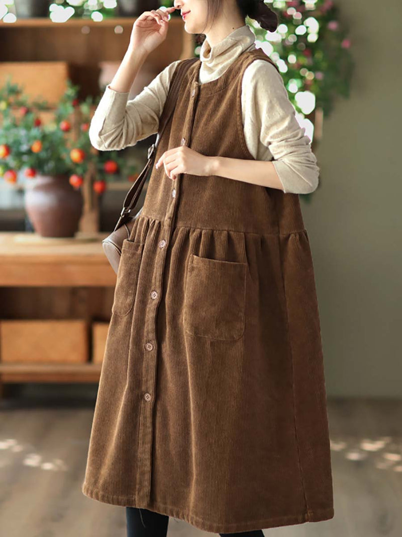 Corduroy Button Vest Dress