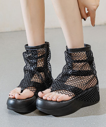 European and American Style White Platform Breathable Mesh Clip Toe Cool Boots