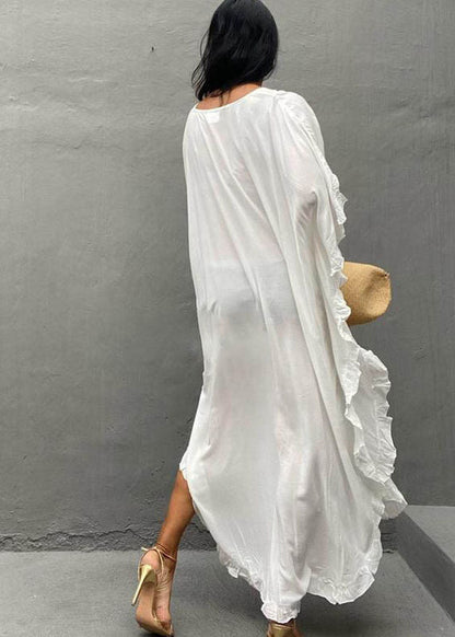 Organic White Oversized Ruffles Cotton Vacation Dresses Summer