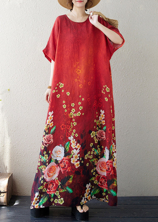 Handmade Red Oversized Cotton Maxi Dresses Summer