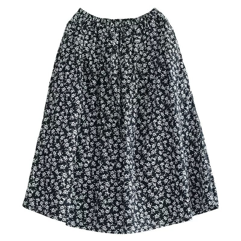 Cozy Retro Black Cotton A-line Skirt