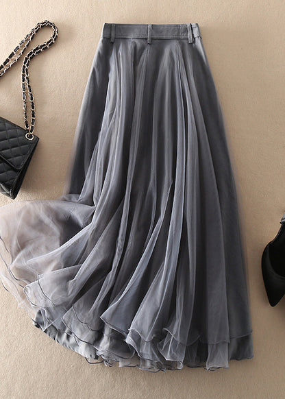 Natural Black High Waist Patchwork Tulle Skirts Spring