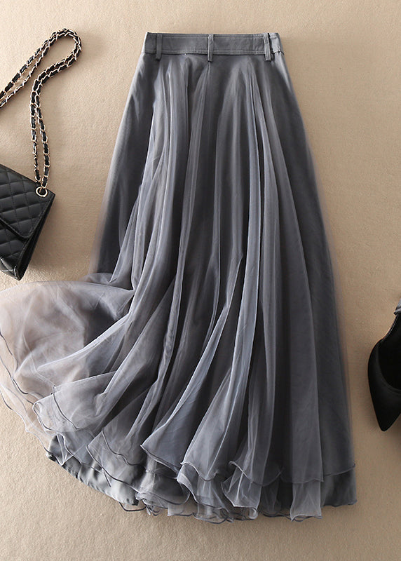 Natural Black High Waist Patchwork Tulle Skirts Spring