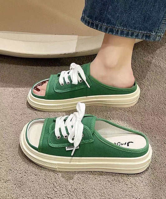 New Summer Stylish Green Lace Up Canvas Slide Sandals