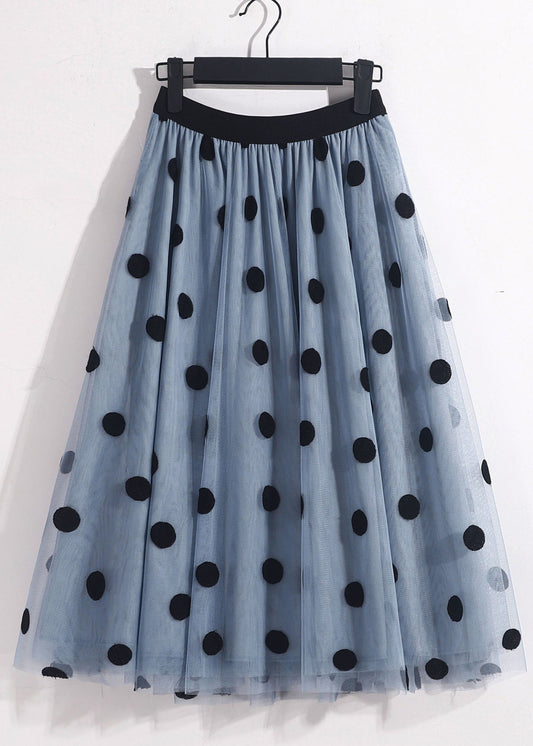 Blue High Waist Oversized Dot Print Tulle Skirt Spring