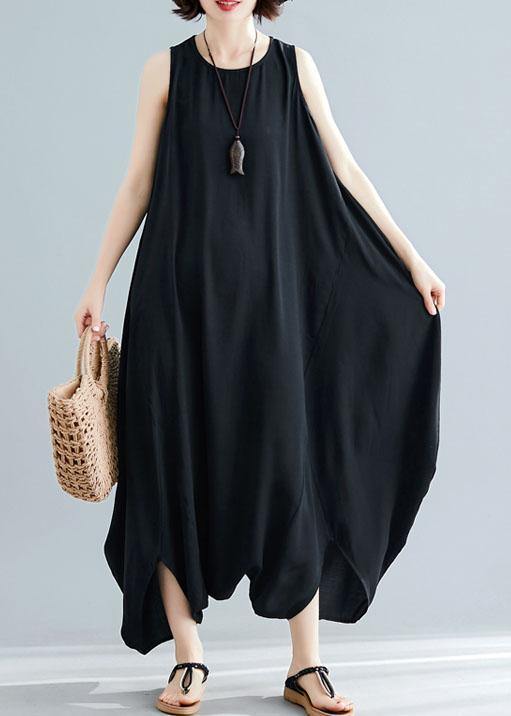 New Black Sleeveless Cotton Jumpsuit Pants Unique Wide Leg Skirts Pants