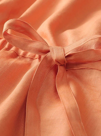 Pure Color Crew Neck Drawstring Linen Vest Top