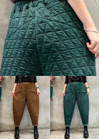 Blackish Green Cotton Filled Crop Pants High Waist