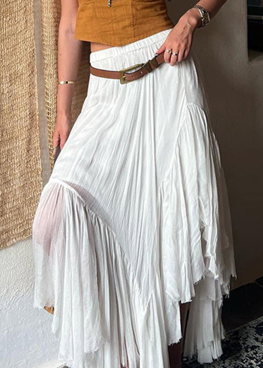 White Asymmetrical Wrinkled Patchwork Cotton Skirts Summer