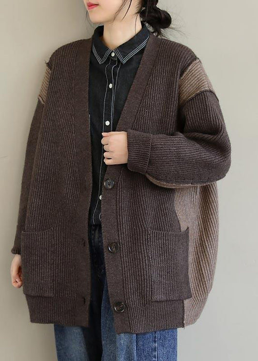 Aesthetic Chocolate Knitted T Shirt V Neck Button Downfall Knit Sweat Tops