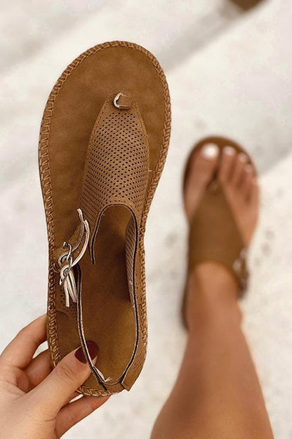 T-strap Perforated Sandals