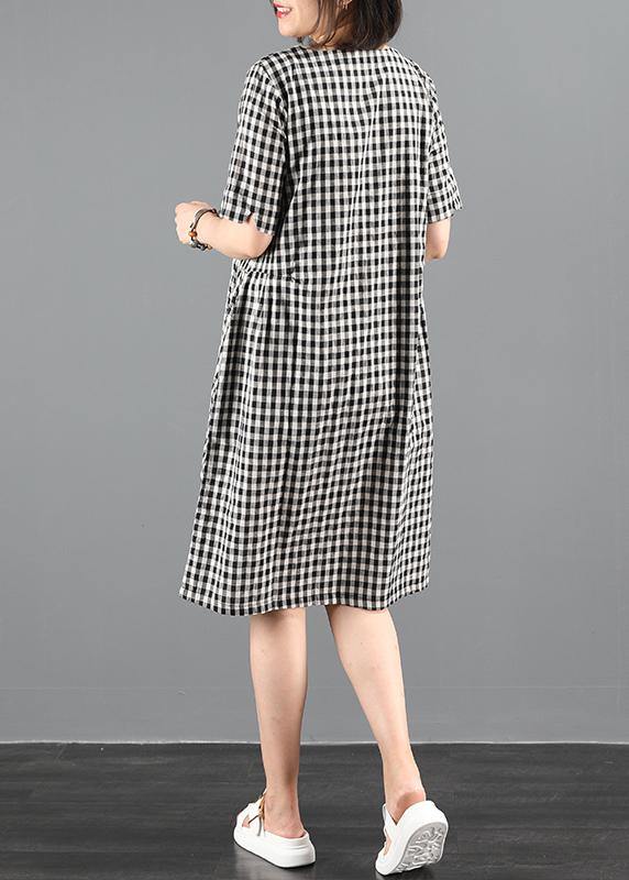 O Neck Summer Clothes Sewing Black Plaid Dresses
