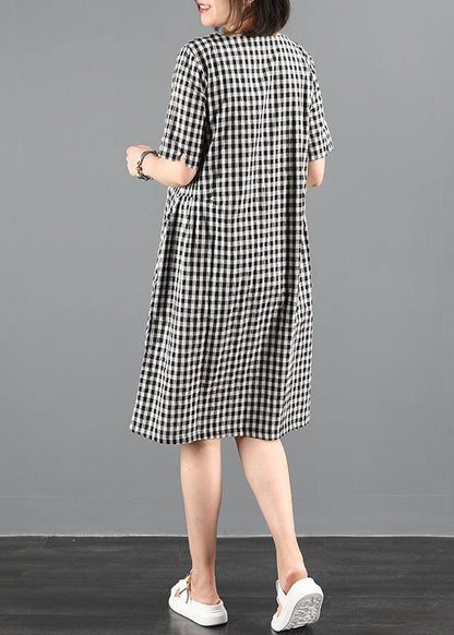 O Neck Summer Clothes Sewing Black Plaid Dresses