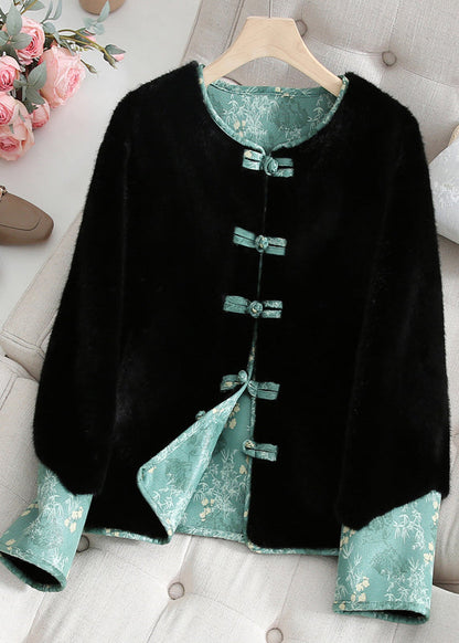 Chinese Style Black Wear on Both Sides Faux Mink Hair Jacket Winter
