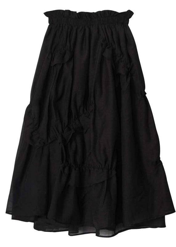 Fine Black Asymmetrical Wrinkled Tulle Skirts Spring