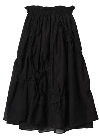 Fine Black Asymmetrical Wrinkled Tulle Skirts Spring