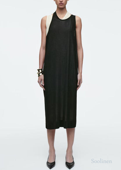 Italian Black Asymmetrical Design Layered Cotton Maxi Dress Summer