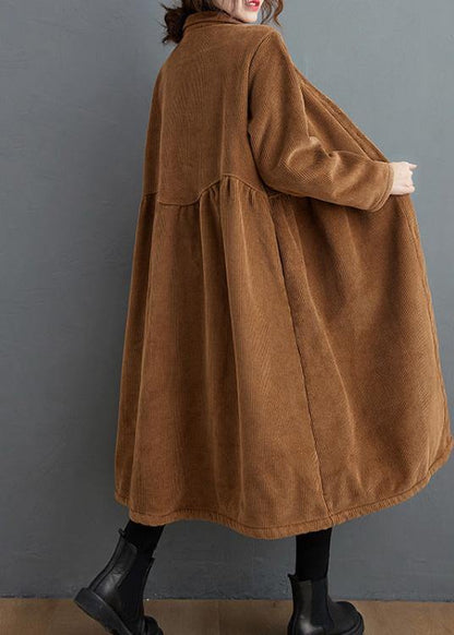 Simple Brown Coats Pattern Thick Cinched Coats
