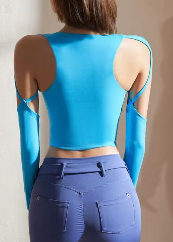 Blue O-neck Long Sleeve Yoga Tops