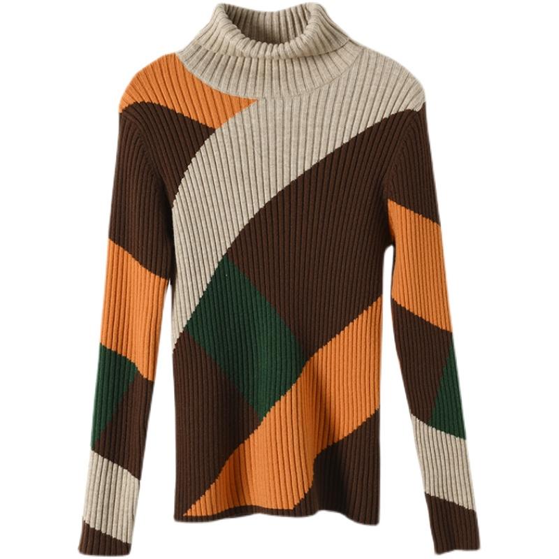 Winter Color Matching Slim Turtleneck Knitted Sweater