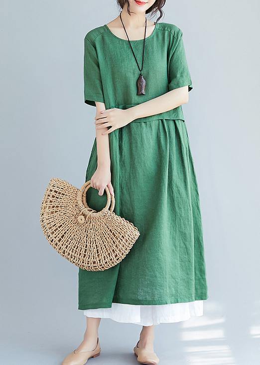 O Neck Pockets Cotton Linen Quilting Dresses Photography Green Dress Summer