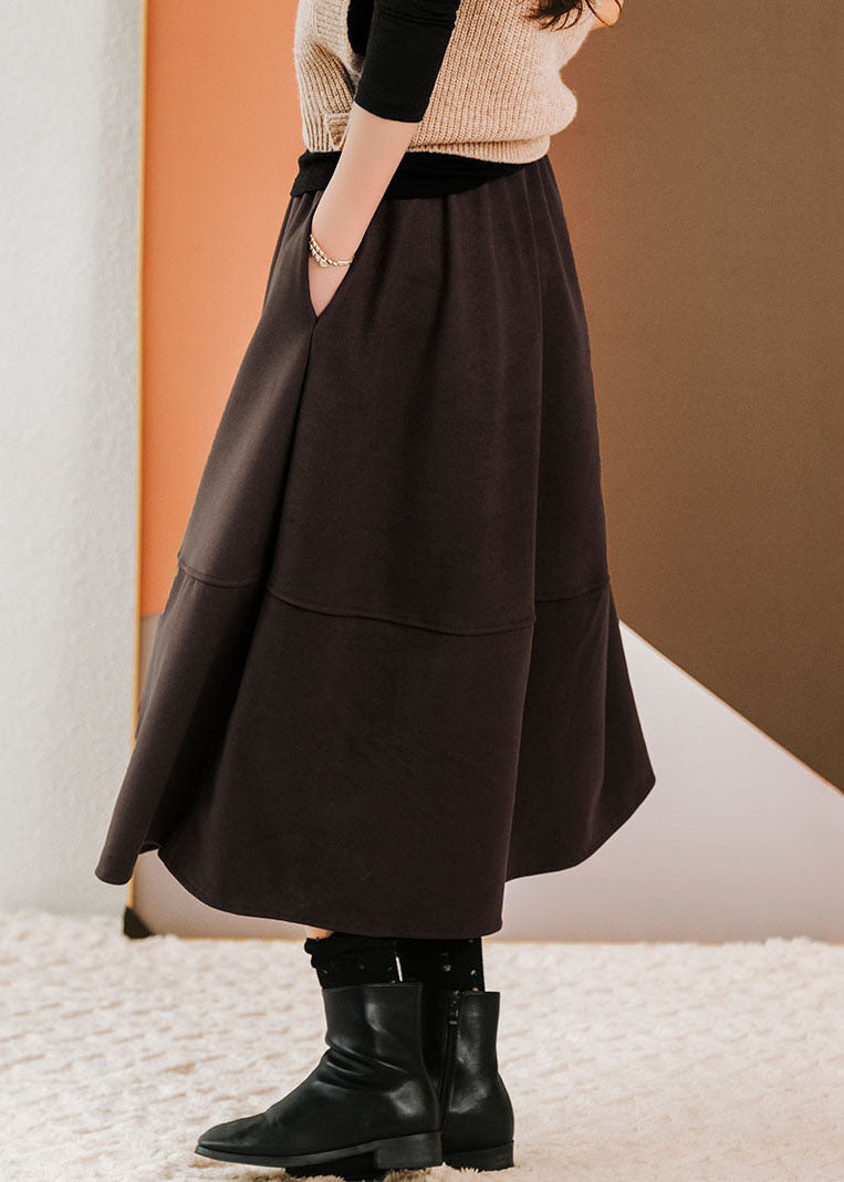 Chocolate Patchwork Woolen Skirts Winter