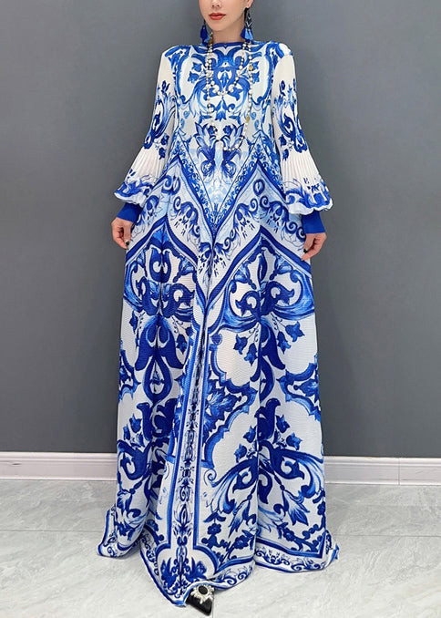 Blue Print Exra Large Hem Holiday Dress Lantern Sleeve