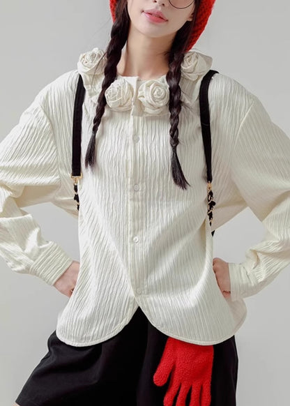 Loose White Button Cotton Shirt Spring