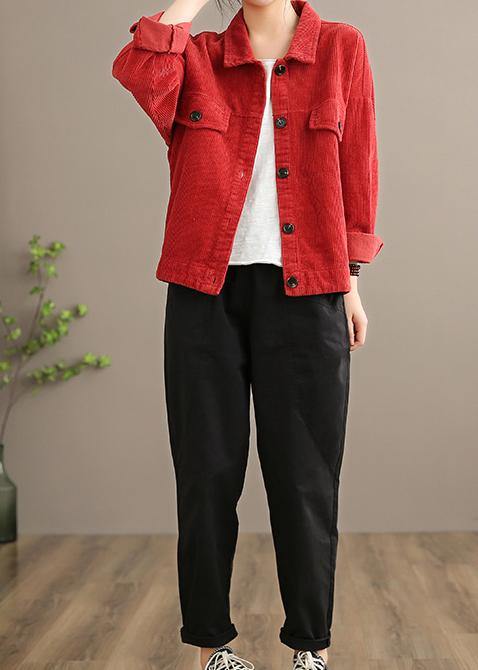 Loose Lapel Button Down Fine Coats Red Short Jackets