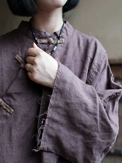 Chinese Style Burrs Button Linen Dress