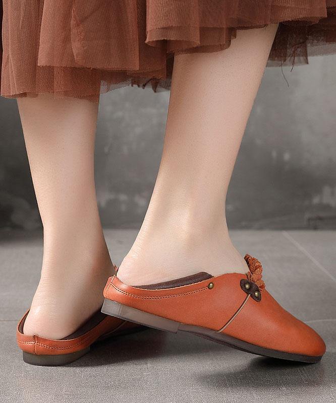 Khaki Flat Feet Shoes Cowhide Leather Splicing Flat Shoes for