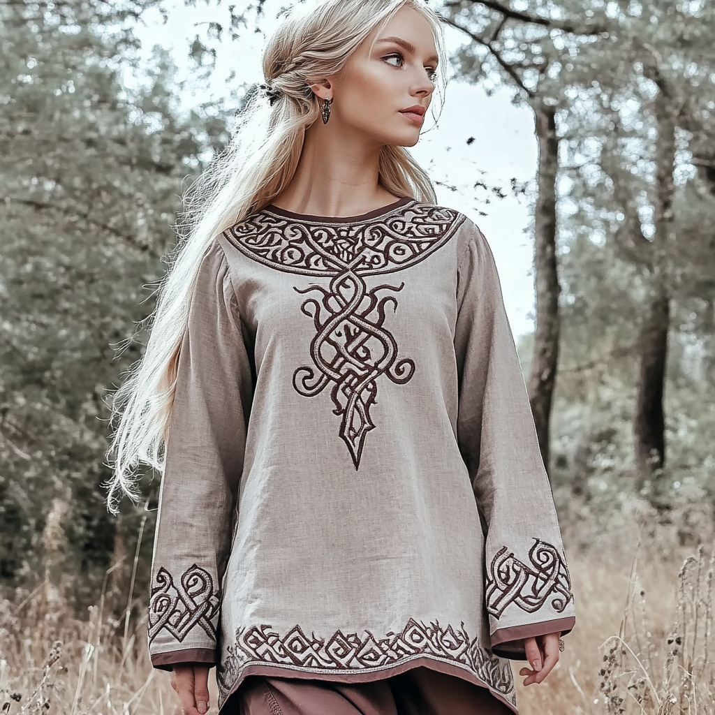 Vintage Viking Celtic Linen Crew Neck Shirt elevenforest