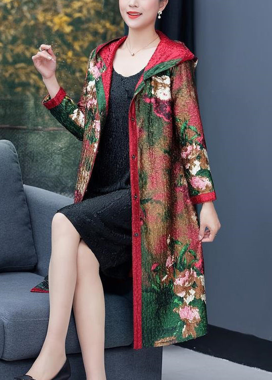 Loose Red Hooded Wrinkled Pockets Wear on Both Sides Cotton Coat Fall