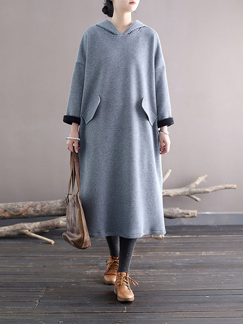 Winter Casaul Loose Thick Hooded Dress
