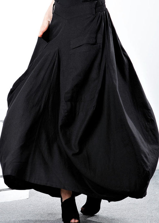 Simple Black Pockets Patchwork Asymmetrical Design Winter Skirt