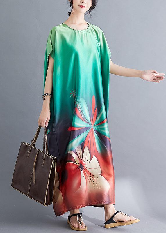 Batwing Sleeve Wardrobes Pattern Green Prints Maxi Dresses Summer