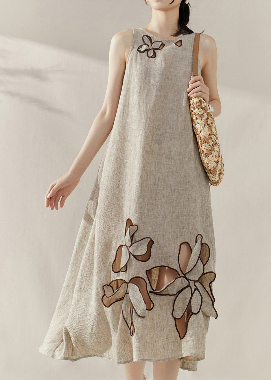New Khaki Hollow Out Maxi Dresses Short Sleeve