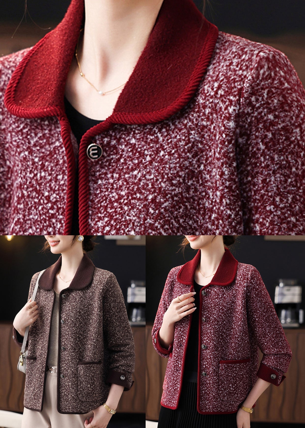 Mulberry Patchwork Coat Peter Pan Collar Fall