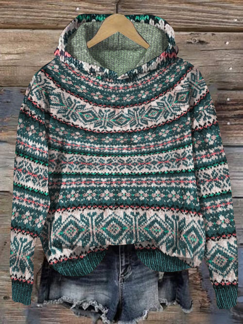 Vintage Knitted Icelandic Style Hooded Sweater elevenforest