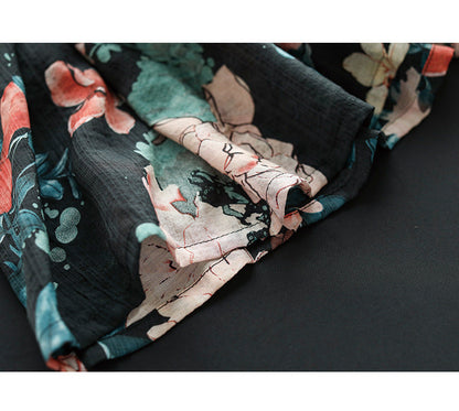 Literary Tencel Linen Print Slim A-line Skirt