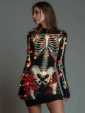 Comstylish Christmas Lights Tangled Skeleton Floral Cozy Sweater Dress