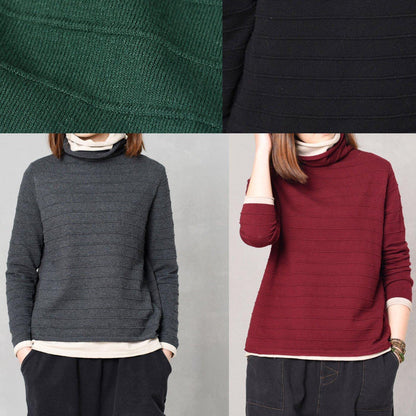 Pullover Hige Neck Knitted Tops Oversize False Two Pieces Patchwork Color Sweater Red